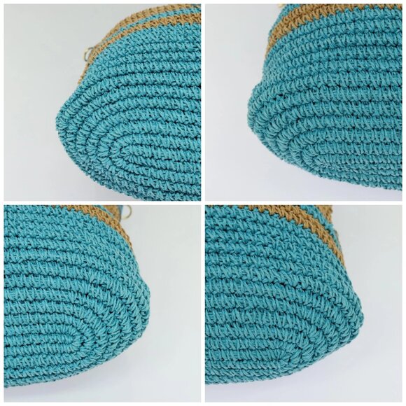 BURBERRY Blue Label Hand Bag Straw 2way Blue Gold A - Picture 15 of 15